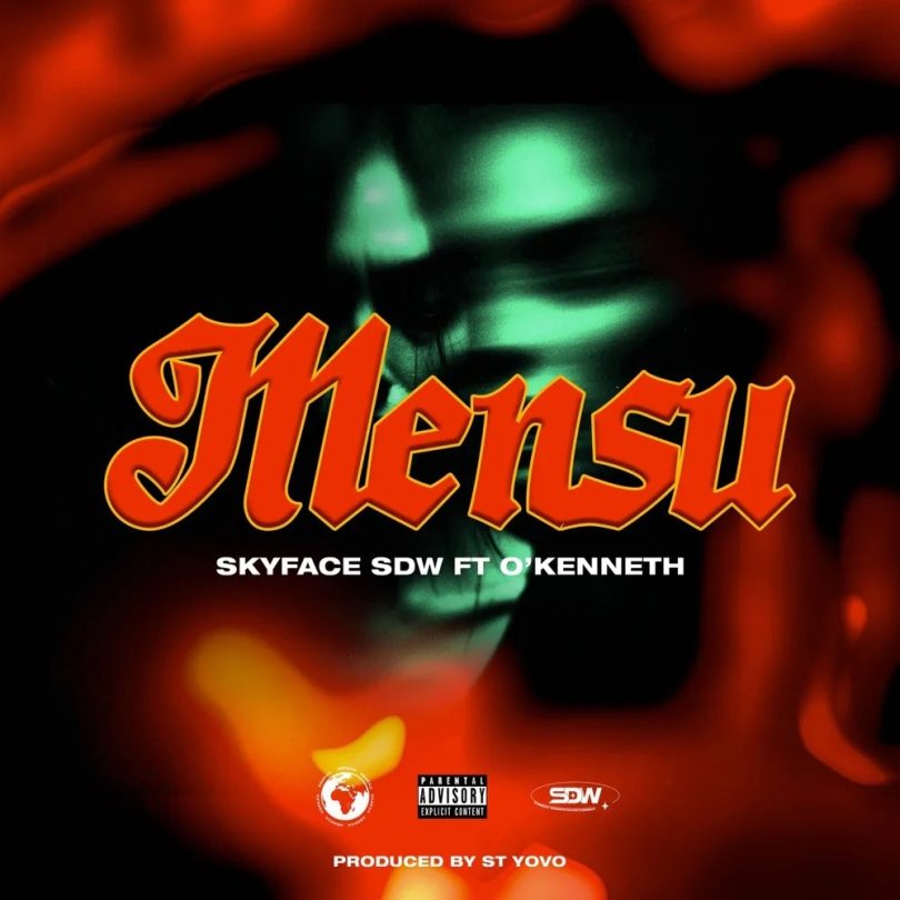 Skyface SDW - Mensu Ft. Okenneth, A vibrant promotional image for Skyface SDW’s “Mensu” featuring Okenneth, showing both artists in stylish, energetic poses with colorful lighting and dynamic backgrounds. The design reflects the song’s lively and engaging vibe, capturing youthful energy, collaboration, and musical creativity. The overall mood feels upbeat, expressive, and captivating.
